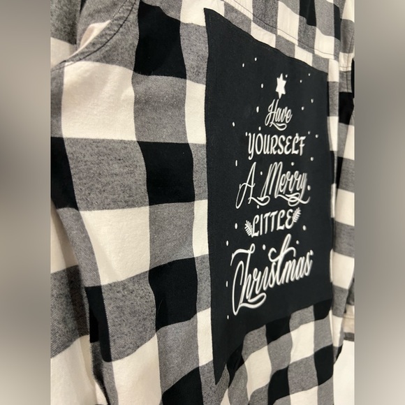 Merry Little Christmas Graphic Upcycled Flannel - Picture 3 of 10